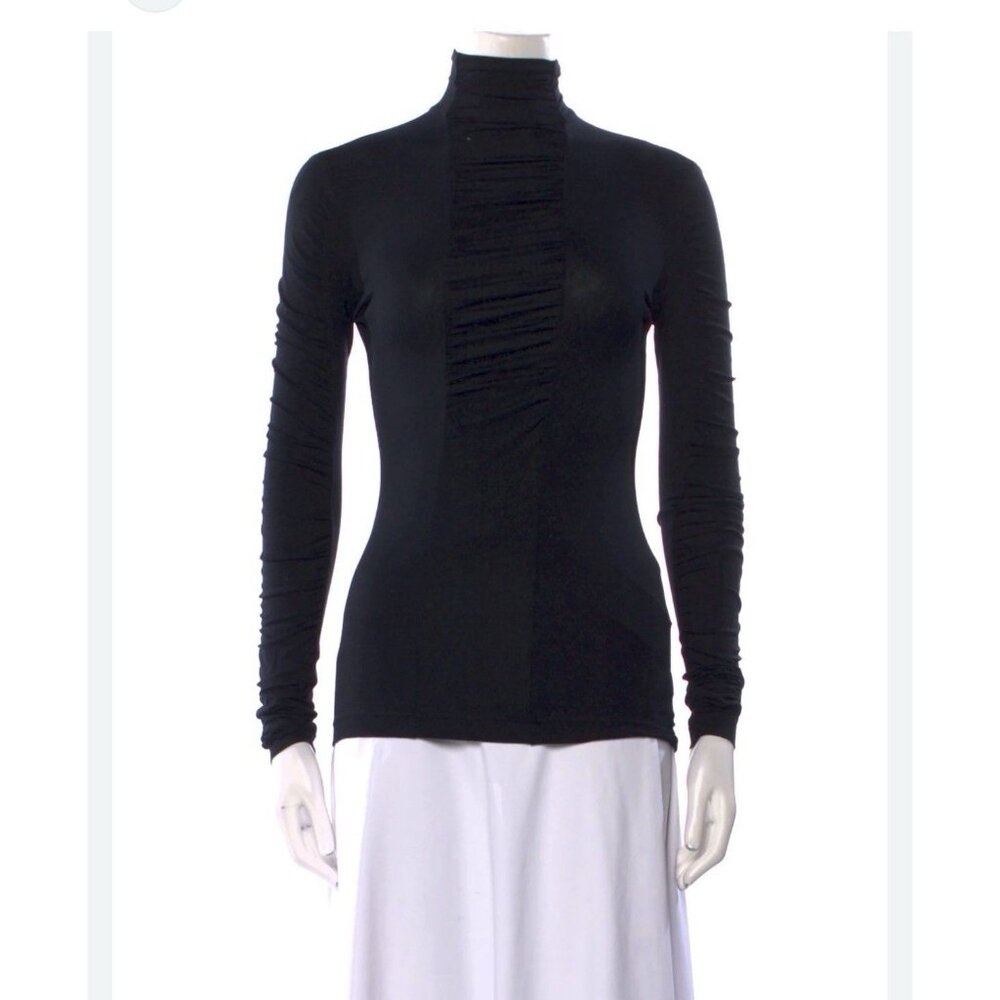 Akris Punto Black Stretch ruched Turtleneck Top Size 4 long Sleeve Zip back